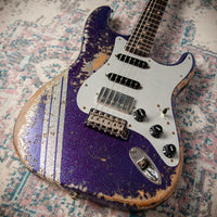 Fender '61 Strat HSS Super Heavy Relic Purple Sparkle w/ Silver Sparkle Competition Stripe #R143442