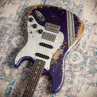 Fender '61 Strat HSS Super Heavy Relic Purple Sparkle w/ Silver Sparkle Competition Stripe #R143442