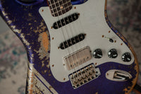 Fender '61 Strat HSS Super Heavy Relic Purple Sparkle w/ Silver Sparkle Competition Stripe #R143442