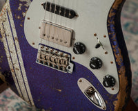 Fender '61 Strat HSS Super Heavy Relic Purple Sparkle w/ Silver Sparkle Competition Stripe #R143442