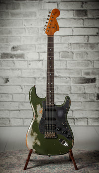 Fender '66 Heavy Relic Stratocaster HSS Olive Drab over Inca Silver HW pickups Fralin Sunbucker # R140445