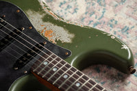 Fender '66 Heavy Relic Stratocaster HSS Olive Drab over Inca Silver HW pickups Fralin Sunbucker # R140445