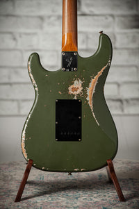 Fender '66 Heavy Relic Stratocaster HSS Olive Drab over Inca Silver HW pickups Fralin Sunbucker # R140445