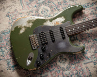 Fender '66 Heavy Relic Stratocaster HSS Olive Drab over Inca Silver HW pickups Fralin Sunbucker # R140445