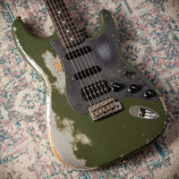 Fender '66 Heavy Relic Stratocaster HSS Olive Drab over Inca Silver HW pickups Fralin Sunbucker # R140445