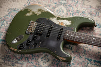 Fender '66 Heavy Relic Stratocaster HSS Olive Drab over Inca Silver HW pickups Fralin Sunbucker # R140445