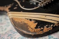 Fender 1967 Strat HSS Heavy Relic Black w/ Desert Sand Competition Stripe #R149095