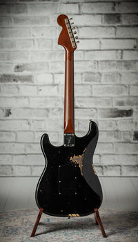 Fender 1967 Strat HSS Heavy Relic Black w/ Desert Sand Competition Stripe #R149095