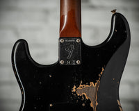 Fender 1967 Strat HSS Heavy Relic Black w/ Desert Sand Competition Stripe #R149095