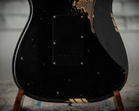 Fender 1967 Strat HSS Heavy Relic Black w/ Desert Sand Competition Stripe #R149095