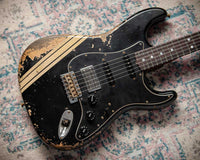 Fender 1967 Strat HSS Heavy Relic Black w/ Desert Sand Competition Stripe #R149095