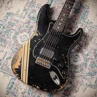 Fender 1967 Strat HSS Heavy Relic Black w/ Desert Sand Competition Stripe #R149095