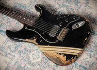 Fender 1967 Strat HSS Heavy Relic Black w/ Desert Sand Competition Stripe #R149095