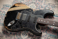 Fender 1967 Strat HSS Heavy Relic Black w/ Desert Sand Competition Stripe #R149095