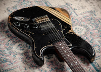 Fender 1967 Strat HSS Heavy Relic Black w/ Desert Sand Competition Stripe #R149095