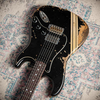 Fender 1967 Strat HSS Heavy Relic Black w/ Desert Sand Competition Stripe #R149095