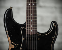Fender 1967 Strat HSS Heavy Relic Black w/ Desert Sand Competition Stripe #R149095