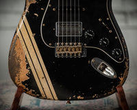 Fender 1967 Strat HSS Heavy Relic Black w/ Desert Sand Competition Stripe #R149095