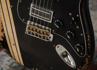 Fender 1967 Strat HSS Heavy Relic Black w/ Desert Sand Competition Stripe #R149095