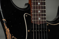 Fender 1967 Strat HSS Heavy Relic Black w/ Desert Sand Competition Stripe #R149095