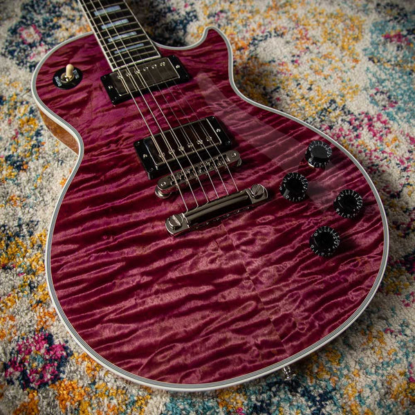 Gibson Les Paul Custom 5A Quilt Top Trans Violet Natural Back Custombucker Pickups # CS400340