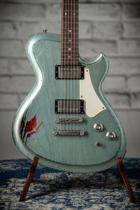 Novo Solus H2 Ice Blue Metallic over 3-Tone Sunburst 3-Ply Parchment Pickguard Medium Distress SN 24606