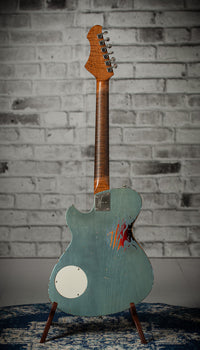Novo Solus H2 Ice Blue Metallic over 3-Tone Sunburst 3-Ply Parchment Pickguard Medium Distress SN 24606