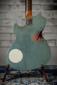 Novo Solus H2 Ice Blue Metallic over 3-Tone Sunburst 3-Ply Parchment Pickguard Medium Distress SN 24606