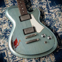Novo Solus H2 Ice Blue Metallic over 3-Tone Sunburst 3-Ply Parchment Pickguard Medium Distress SN 24606