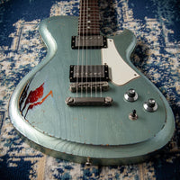 Novo Solus H2 Ice Blue Metallic over 3-Tone Sunburst 3-Ply Parchment Pickguard Medium Distress SN 24606