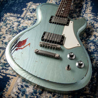 Novo Solus H2 Ice Blue Metallic over 3-Tone Sunburst 3-Ply Parchment Pickguard Medium Distress SN 24606
