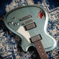 Novo Solus H2 Ice Blue Metallic over 3-Tone Sunburst 3-Ply Parchment Pickguard Medium Distress SN 24606