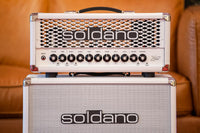 Soldano Astro-20 white tolex head, front view with control panel and vented grille