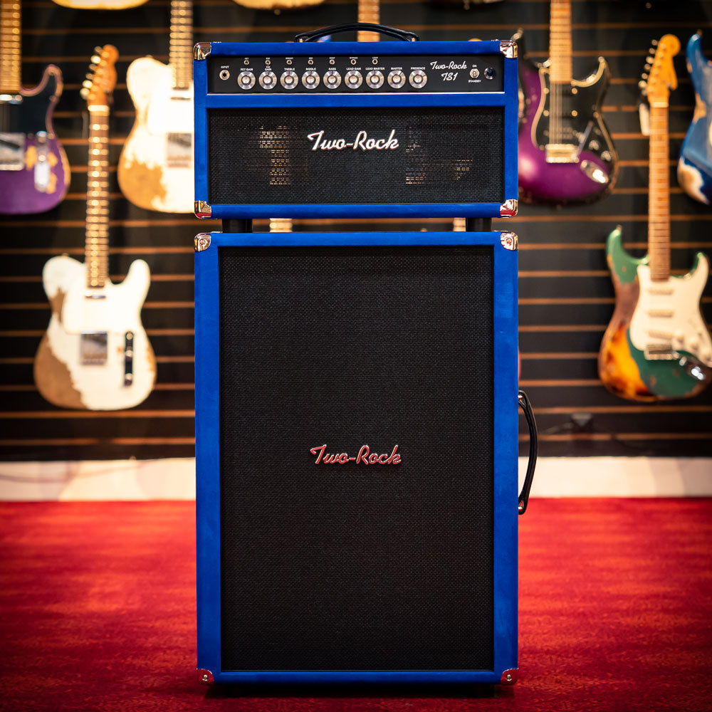 Two Rock TS1 100 Watt Head and Matching 2x12 Cab, Black Anodize, Royal Blue Suede, Black Matrix Cloth, Buckskin Piping SN: 279 /21509