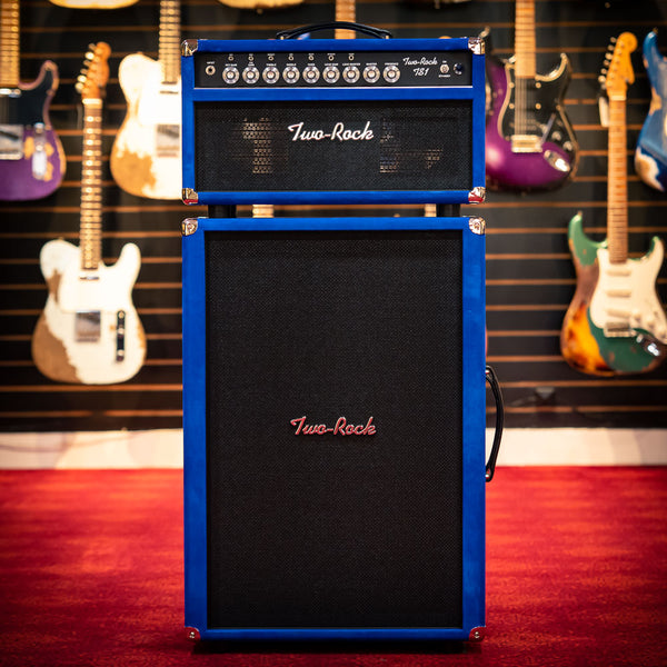 Two Rock TS1 100 Watt Head and Matching 2x12 Cab, Black Anodize, Royal Blue Suede, Black Matrix Cloth, Buckskin Piping SN: 279 /21509