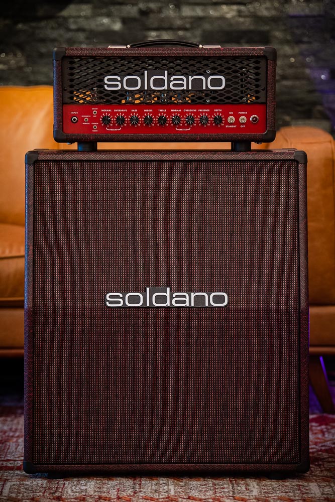Soldano SLO-30 Custom Burgundy Python Tolex head with matching 2x12 cabinet, full front