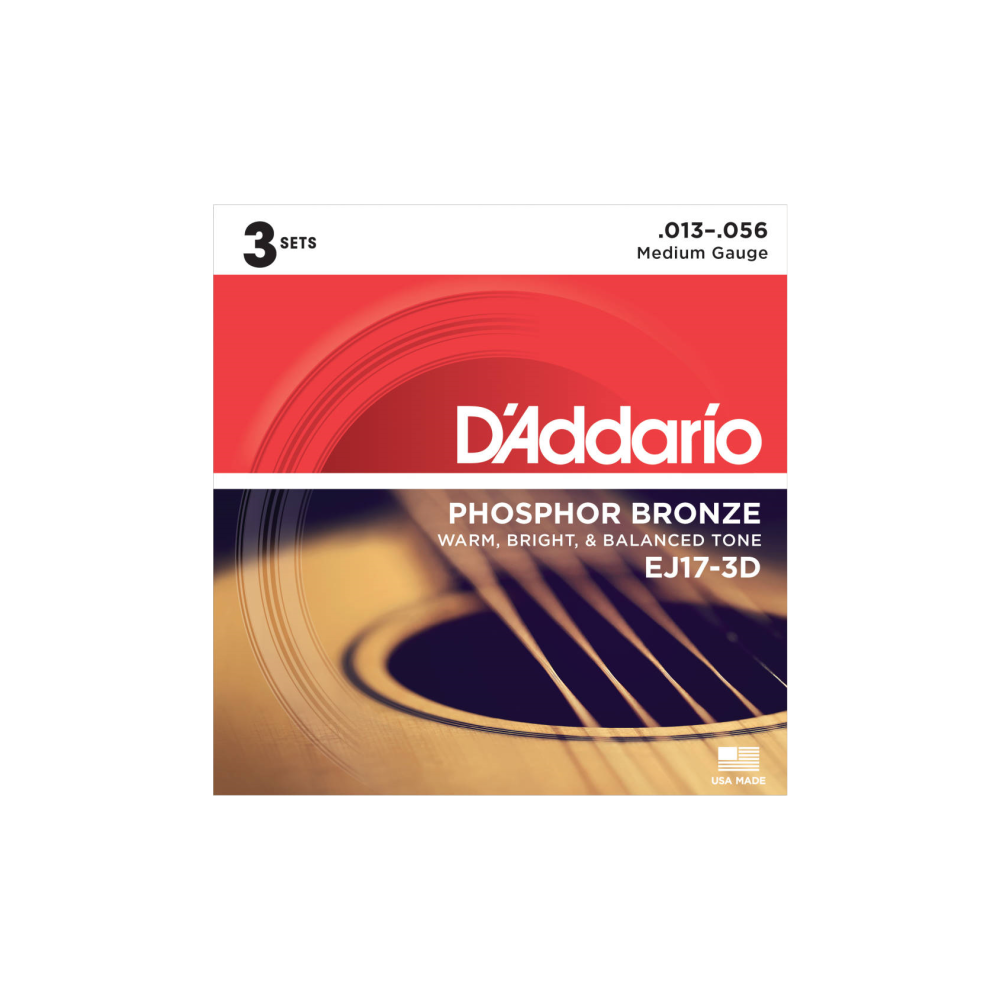 D'ADDARIO EJ17-3D ACOUSTIC GUITAR PHOS BRONZE MED 3 SET