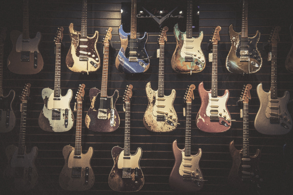 The electric guitar wall at Lauzon Music