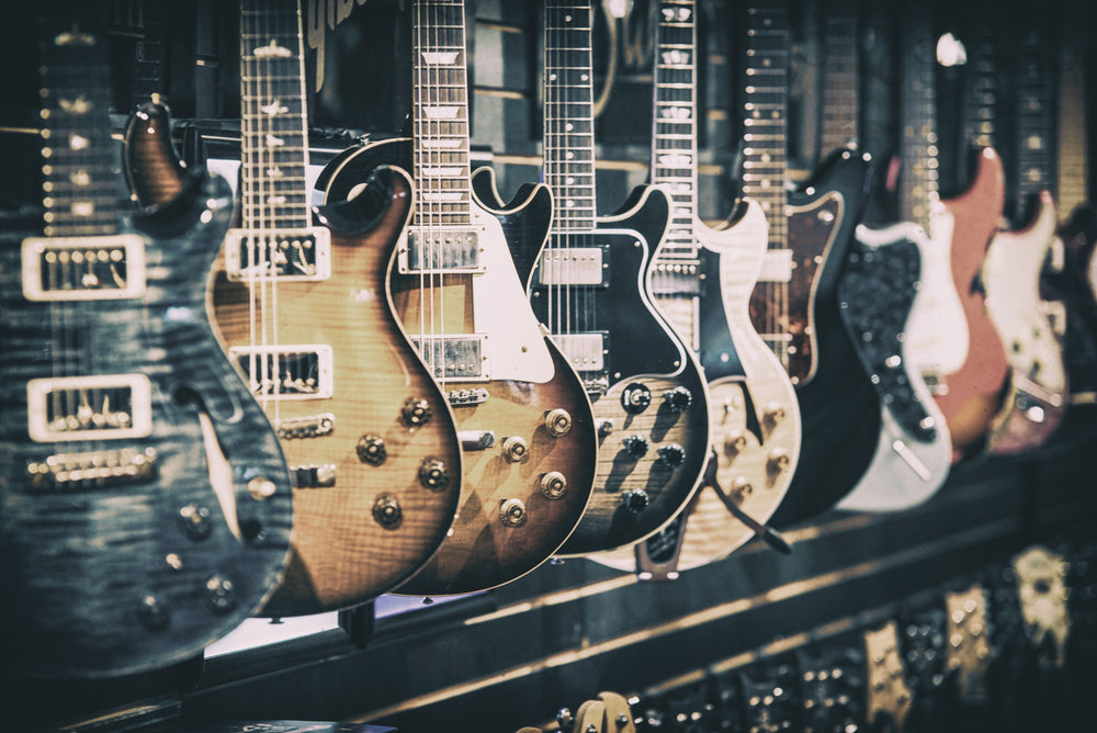 Les Pauls on the wall at Lauzon Music